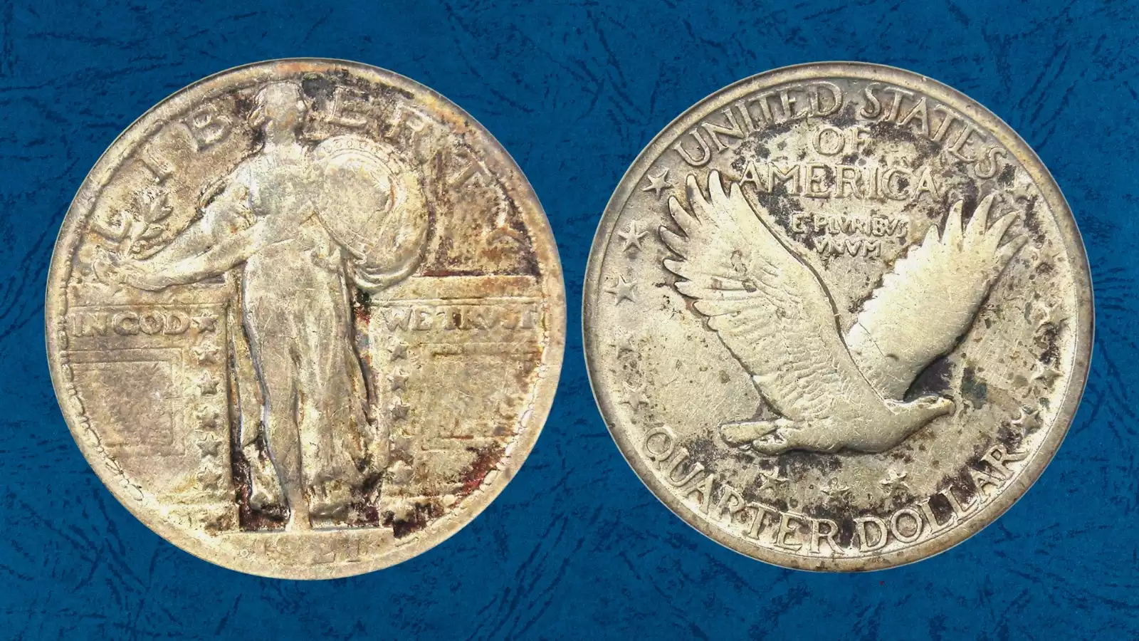 1921 Standing Liberty Quarter Full Head detail showing three distinct helmet leaves and ear hole
