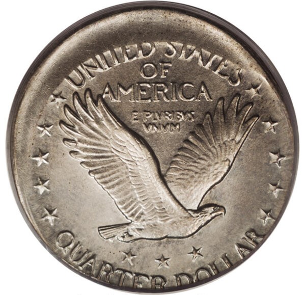 1921 Standing Liberty Quarter off-center strike error showing design shifted with unstruck crescent of metal on one edge